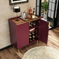 thumbnail image 5 of HLR 32"W Wine Bar Cabinet with 2 Door Fluted Texture, Modern Coffee Cabinet with Rack&Glass Holder,Red, 5 of 11