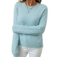 thumbnail image 2 of Womens Soft Knit Sweater Fall Dressy Casual Pullover Tops Light Blue XL, 2 of 8