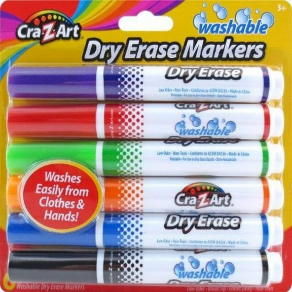 Cra-Z-Art Dry Erase Marker, CRDD BLSTR PCK PGBL, Broad Tip, Assorted Colors, 6 Count