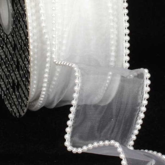 Designer Pure White Wired Pearl Edge Sheer Craft Ribbon 2" x 40 Yards
