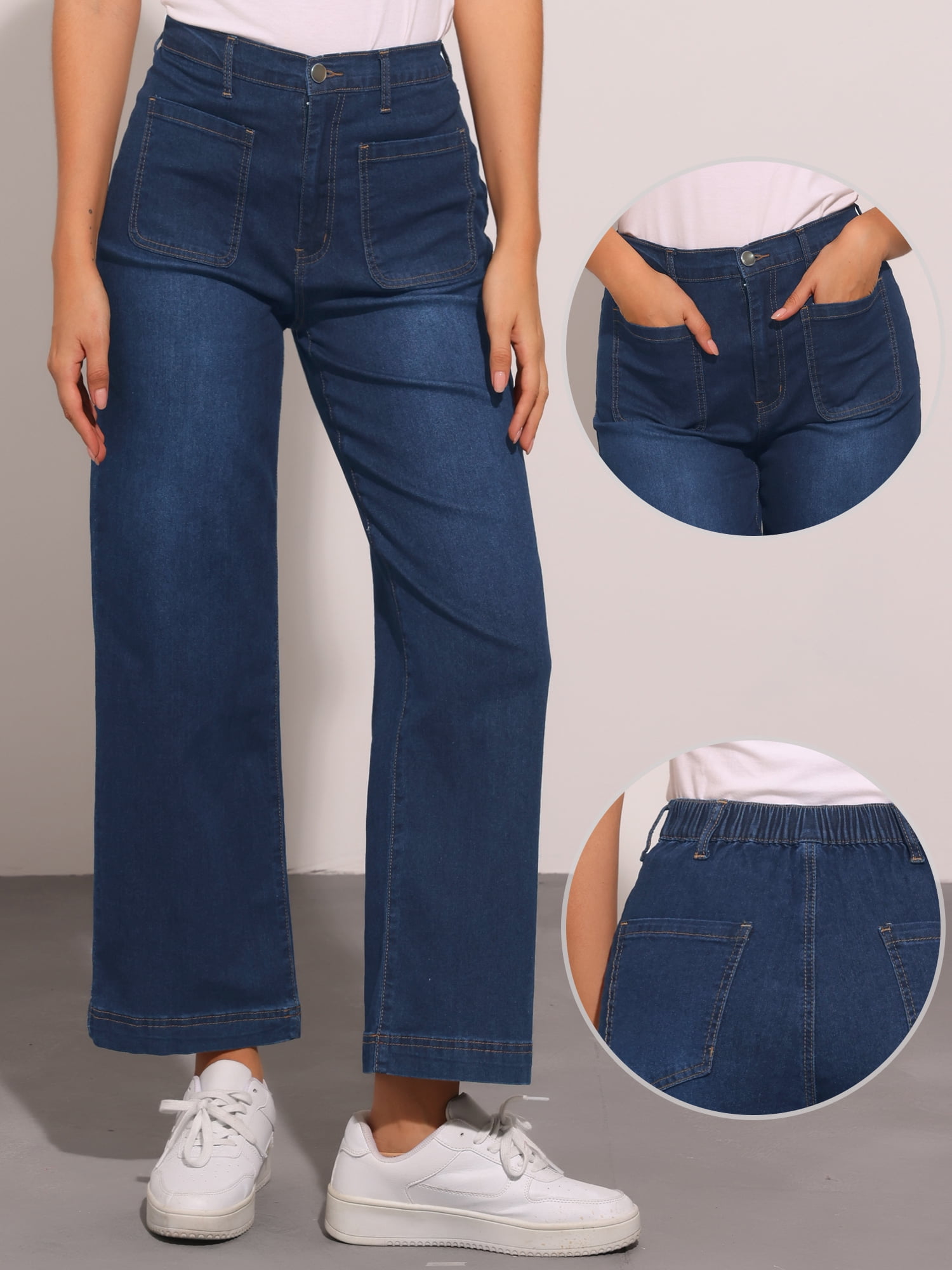 DARING DIVA Women's High Waist and Stretchy Wide Leg Jeans S Black Blue