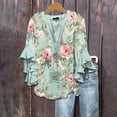 thumbnail image 2 of Helii Womens Flared Sleeve Shirt Boho Floral Print V Neck Dressy Casual Tops Trendy Flowy Loose Blouse Fashion Vacation Outfits Spring Summer 2026 S-5XL, 2 of 4