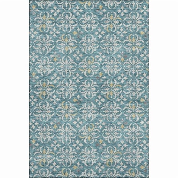 HomeRoots 673973 8 x 10 ft. Teal & Ivory Floral Transitional Washable Machine Made Rectangle Area Rug with UV Protection