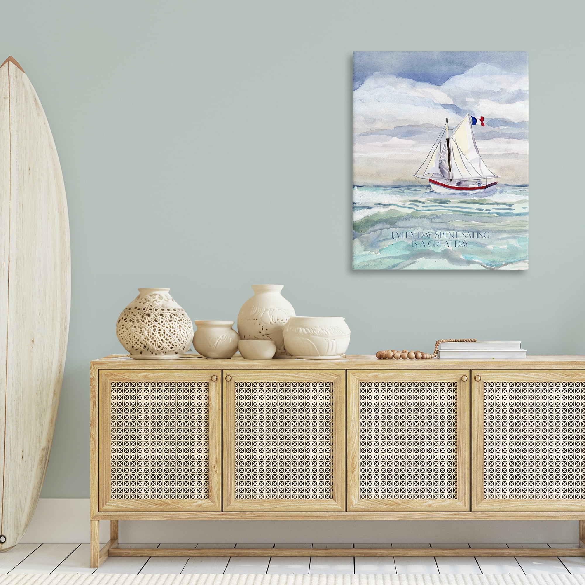 Stupell Industries Great Day Sailing Phrase Transportation Painting Gallery Wrapped Canvas Art Print Wall Art, 30 x 40