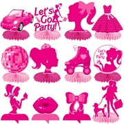 Hot Pink Girl PresNok Party Honeycomb Centerpieces 12Pcs Pink Party Decorations for Girls Hot Pink Princess Centerpieces for Bachelorette Party Bridal Shower Girls Party Supplies