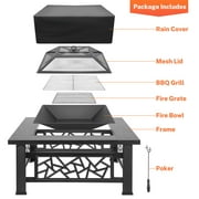 32 Fire Pits for Outside, Updated Segmart Outdoor Firepit with Fireplace Screen, Lid Square Wood Burning Fireplace Heater/Ice Pit for Camping, Outdoor Heating, Bonfire and Picnic, Black