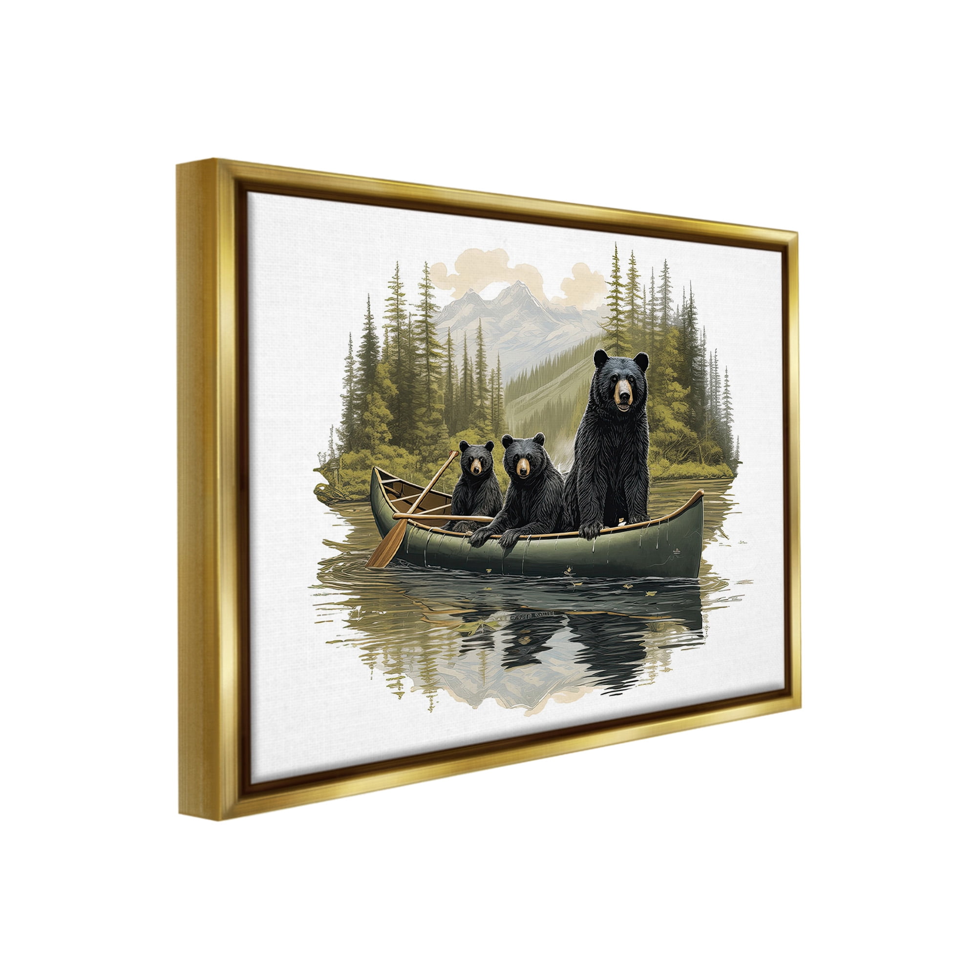 Stupell Industries Bears Canoeing on Lake Animals & Insects Painting Gold Floater Framed Canvas Art Print Wall Art, 21 x 17