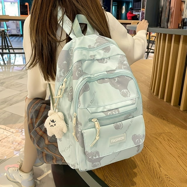 Stylish Bear Print School Bag - Large Capacity Travel Backpack for Everyday Use