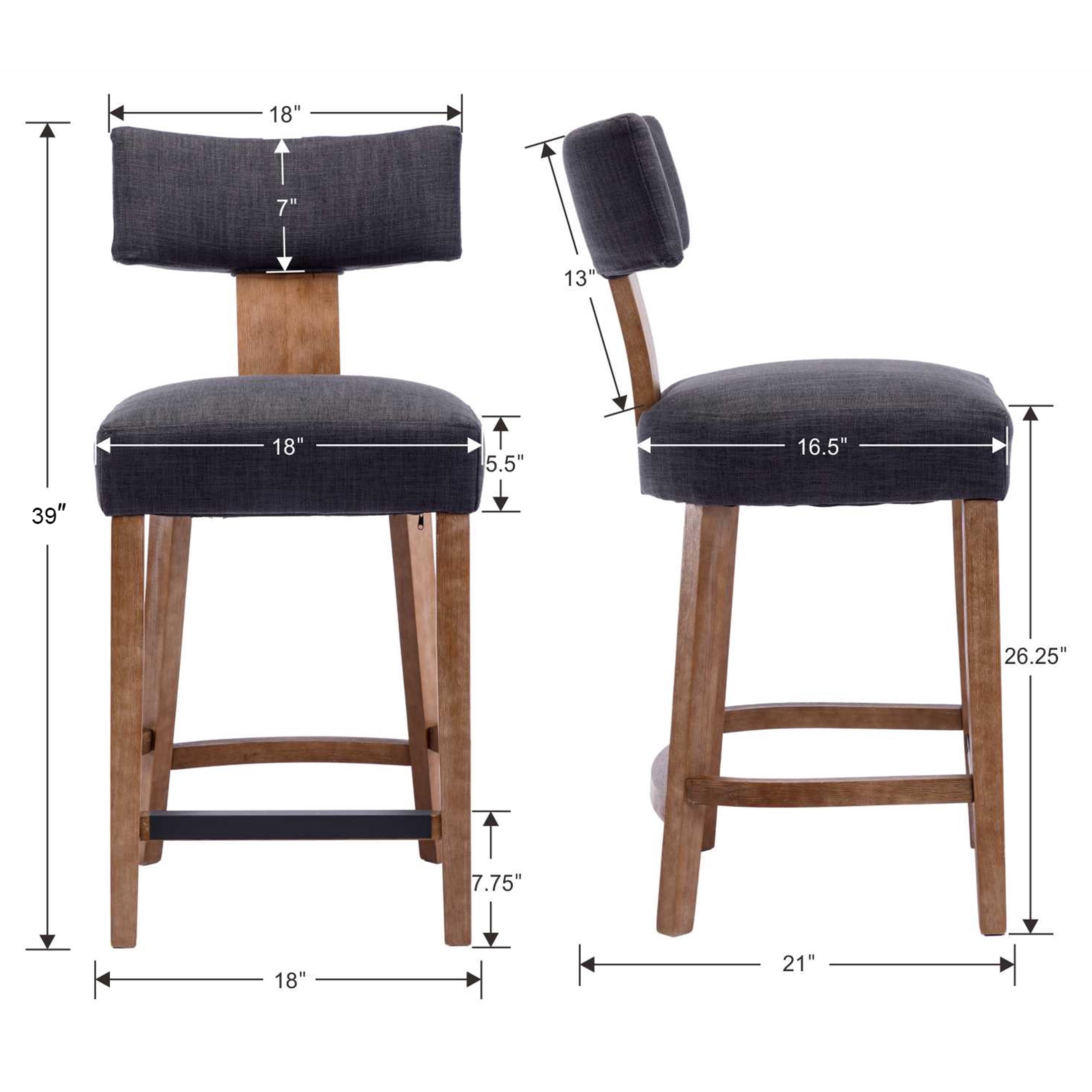 Guyou 26" Bar Stool Set of 6, Modern Linen Upholstered Counter Height Barstools with Hardwood Frame, Wooden Farmhouse Kitchen Island Chairs for Bar Restaurant, Charcoal