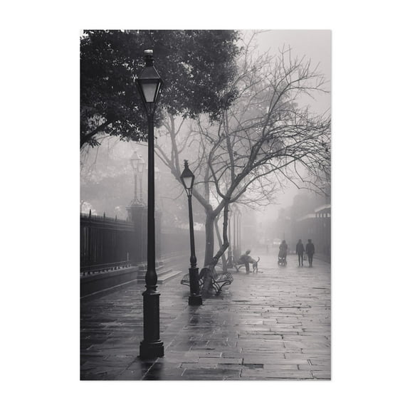 La Vie en Rose - New Orleans Louisiana Photography Black and White Foggy Street Photography City Moody Architecture Scenic Unframed Wall Art Print 4 x 6 inches