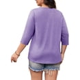 thumbnail image 4 of 3/4 Sleeve Women Plus Size V-Neck Button Shirt Solid Henley Tops, 4 of 5