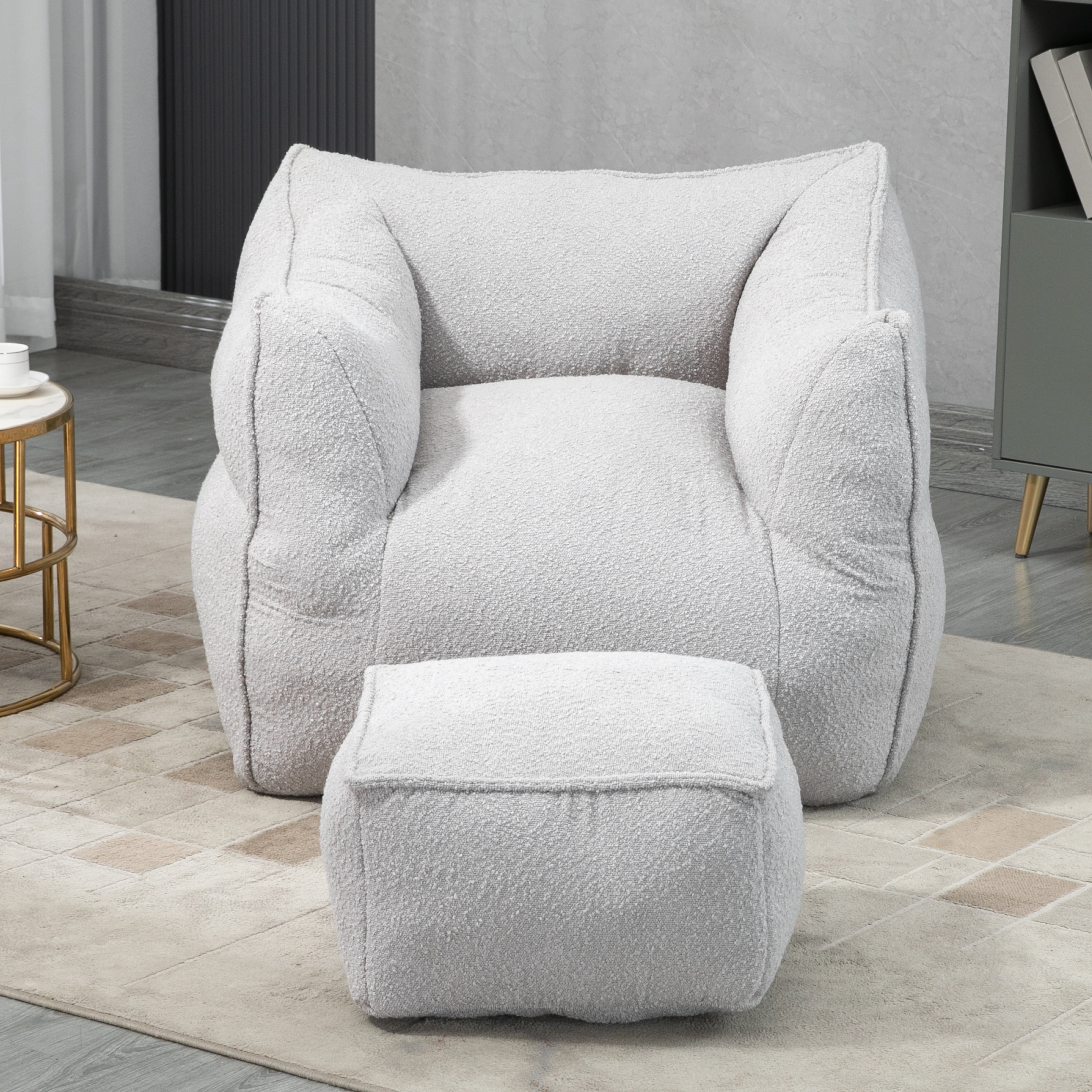 Aukfa Bean Bag Chair with Ottoman,Floor Lazy Sofa,Gray