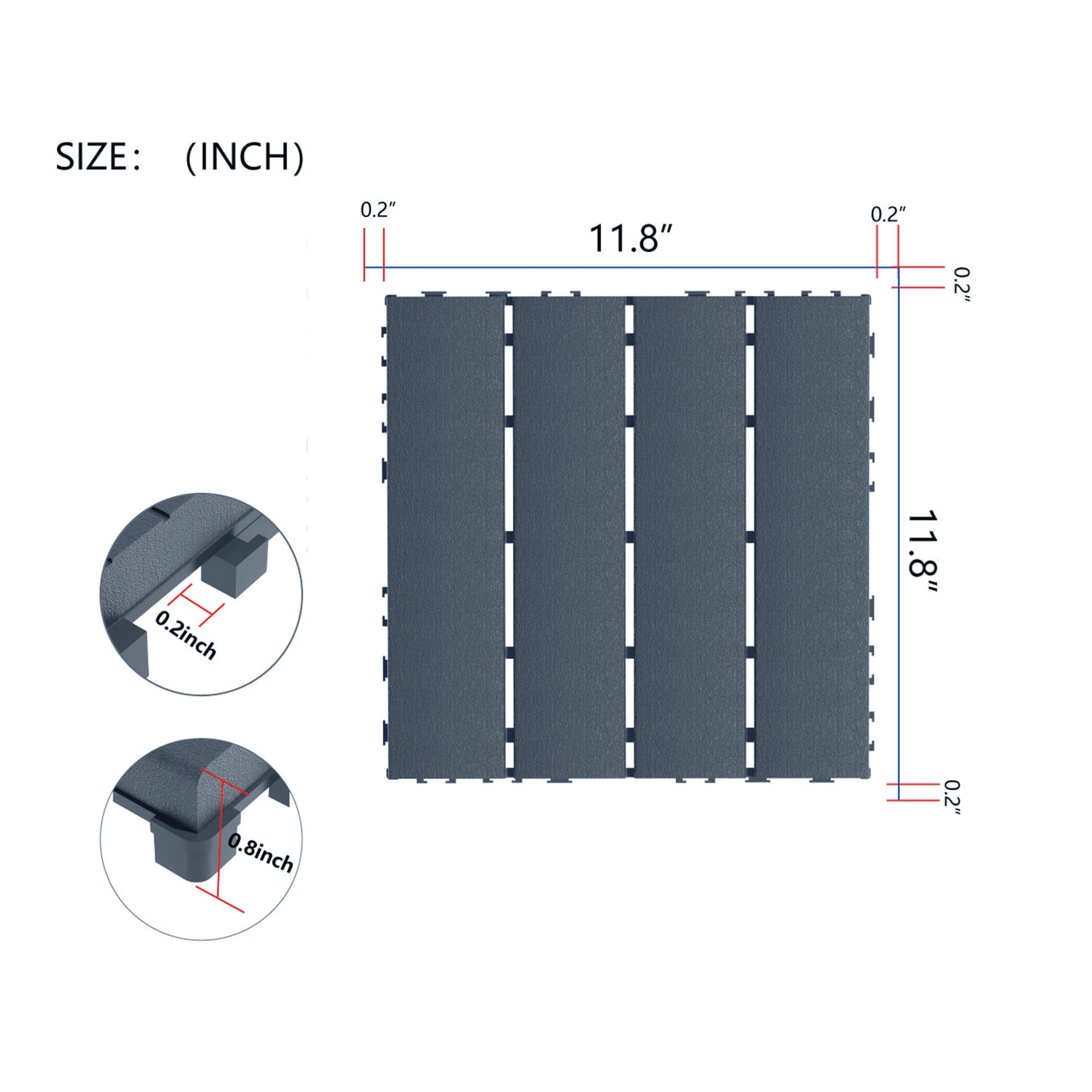 Miniyam 44 Pcs Interlocking Deck Tiles, 12" x 12", Polypropylene, for Outdoor Balcony Garden Gray