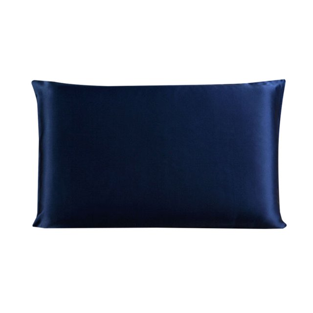 Ounissouiy Funda de almohada de seda Funda de almohada transpirable de 2 caras Funda de almohada de color sólido para la piel del cabello Juegos de cama Azul marino 51*91cm