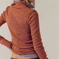 thumbnail image 5 of Womens Striped Henley Shirts Ribbed Long Sleeve Tops Going Out Slim Fit Top Fall Fashion Basic Tees Reddish-Brown S, 5 of 9