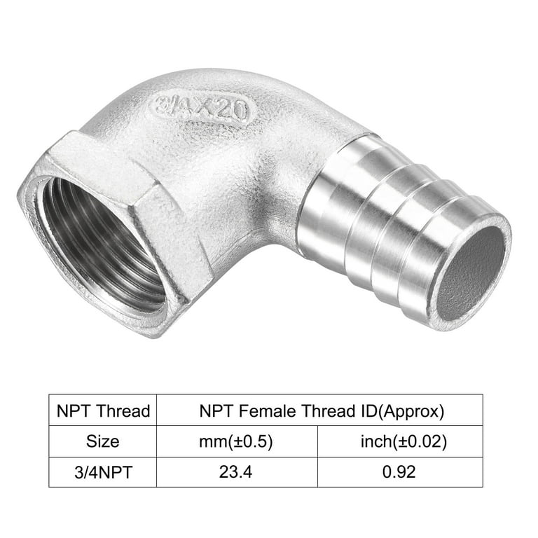 304 Stainless Steel Hose Barb Fitting Elbow, 20mm Barbed x 3/4 NPT Female  Pipe Connector for Water Fuel Air Home Brew 