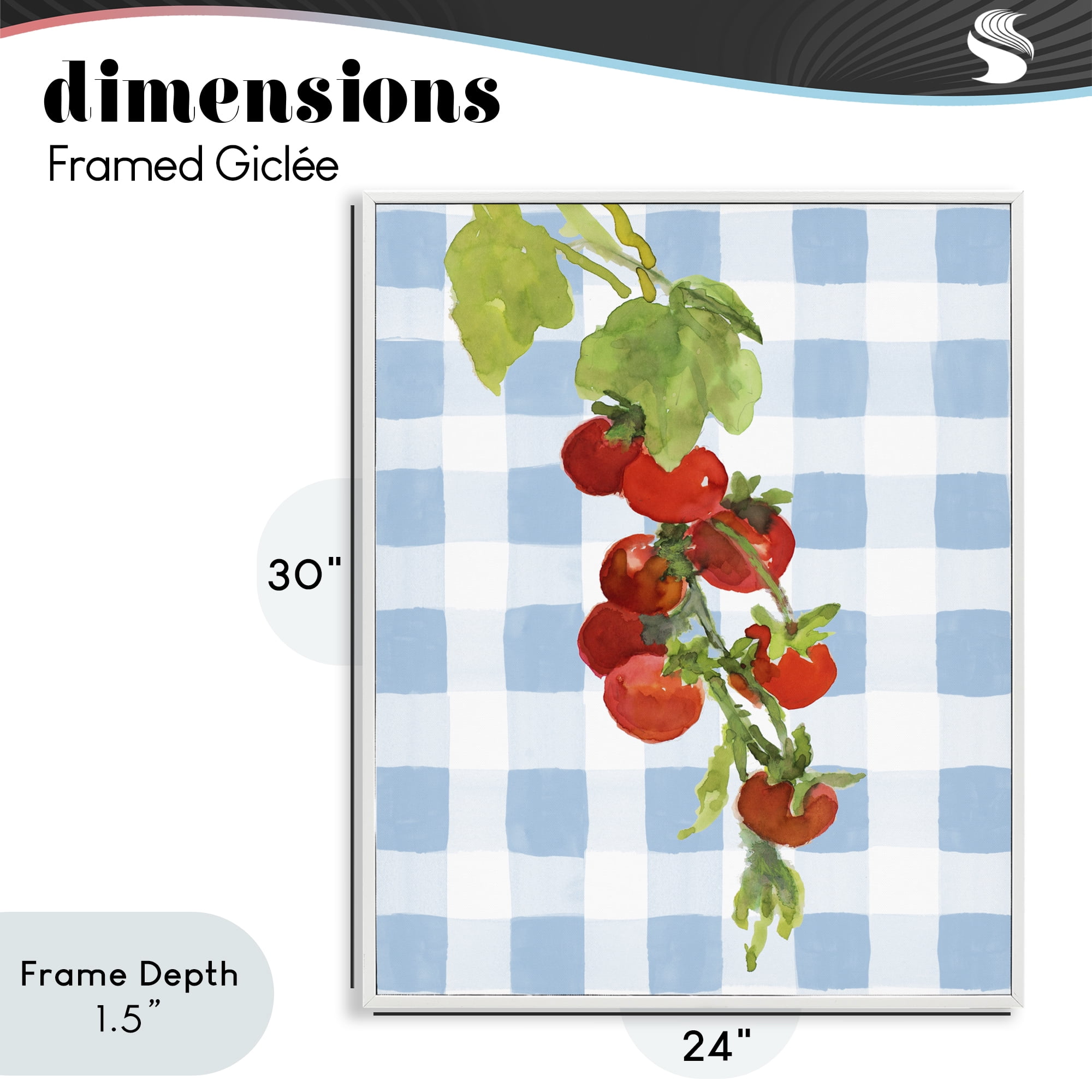 Stupell Industries Vine Ripe Tomatoes on Plaid White Framed Giclee Art, design by Lanie Loreth