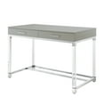 thumbnail image 3 of Maximo Light Grey Chrome Writing Desk - High Gloss Finish, Acrylic Leg, Stainless Steel Base, 2 Drawers, 3 of 9