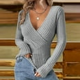 thumbnail image 2 of Dagugfen Sweaters for Women Wrap Deep V Neck Long Low Cut Sleeve Slim Fitted Knitted Going out Tops for Night Club Party, 2 of 6
