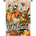 thumbnail image 1 of Banderas de jardín de bienvenida con calabazas otoñales, con bonitos patrones de decoración otoñal, bandera de casa de calabaza a cuadros de búfalo otoñal, ideal para decoraciones de otoño/Acción de, 1 of 2