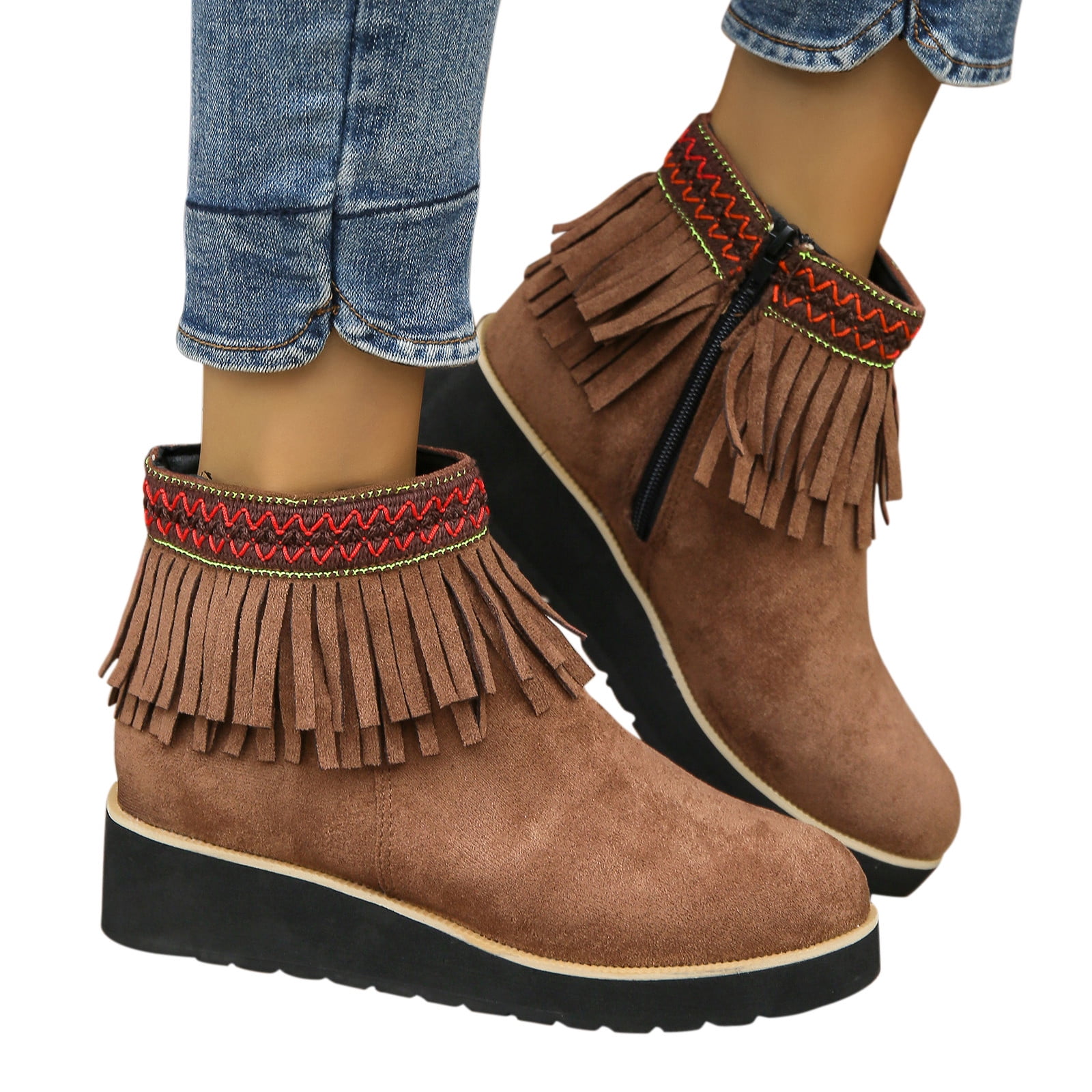 Bottines Femme En Daim Avec Fermeture éclair - Confort Hiver - Talon Compensé - Doublure Chaude