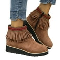 thumbnail image 2 of hopeusnice Comfortable Tassel Ankle Boots for Women Trendy Mid Mid Calf Boots Suede Frosted Soft Sole Thick Wedge Heel Ankle Boots Brown 40, 2 of 9