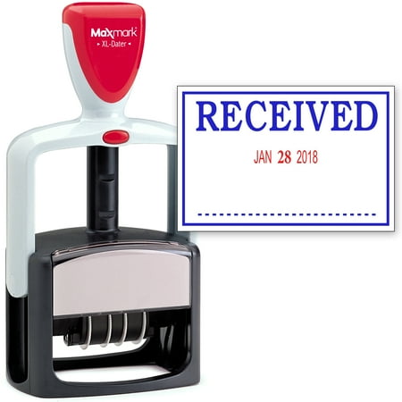 - 2000 PLUS Heavy Duty Style 2-Color Date Stamp with RECEIVED self inking stamp - Blue/Red Ink