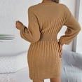 thumbnail image 5 of Lovskoo 2024 Sweater Dress for Women Fall and Winter Hollow Waist Bodycon Knitted Sweater Dress Khaki, 5 of 5