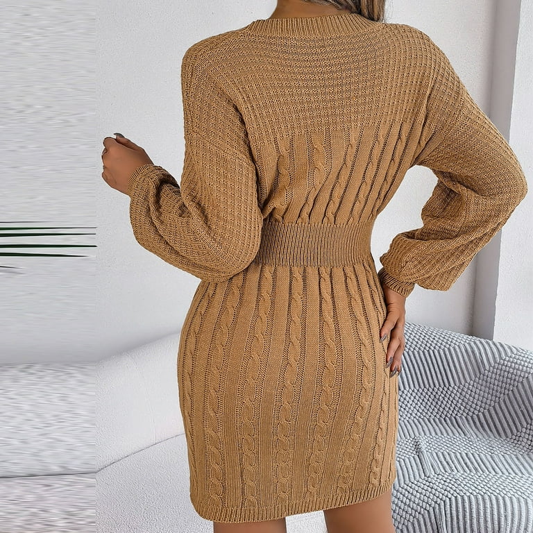 sexy winter sweater dress Autumn/Winter Solid Color Round Neck Long Sleeve Sexy Sweater Dress