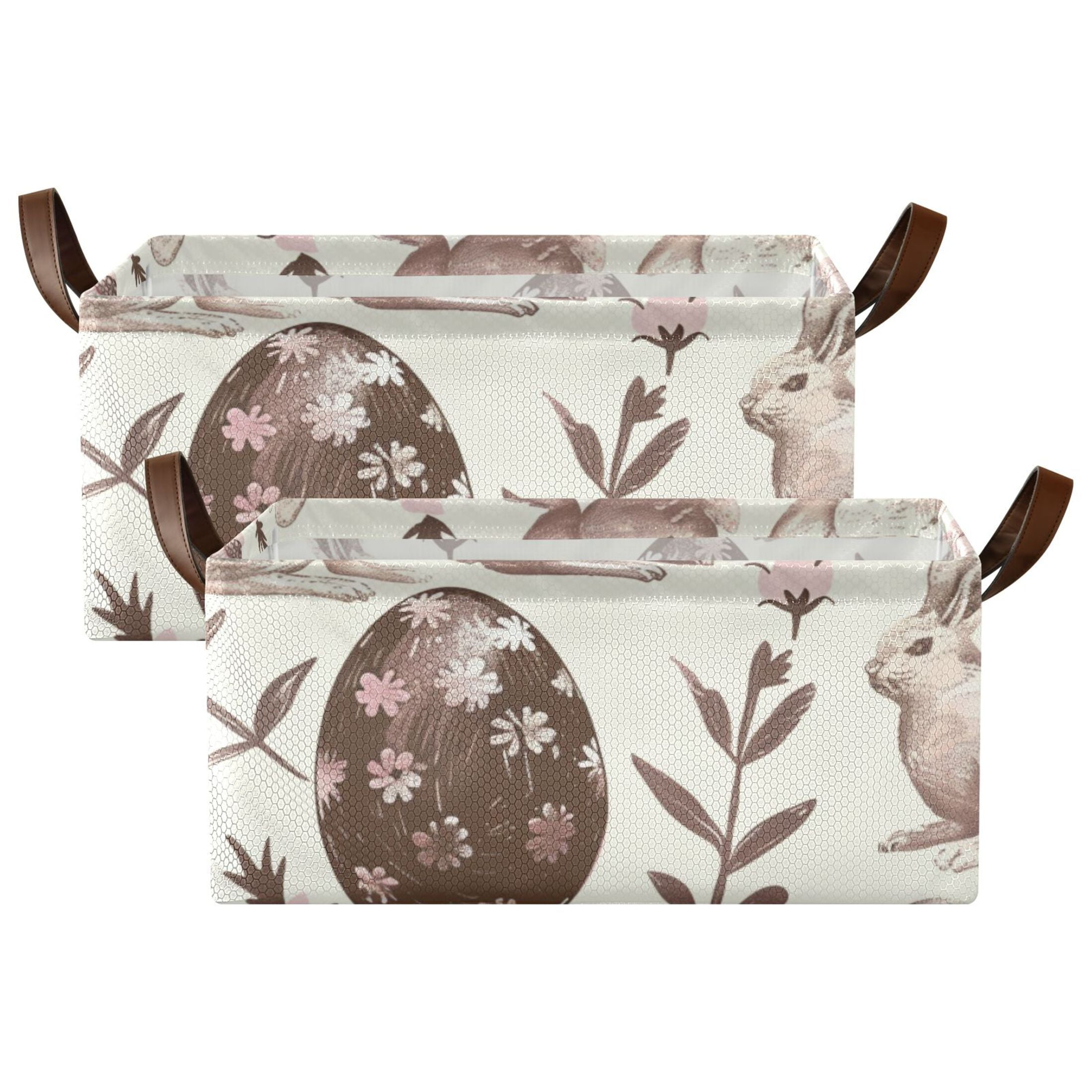 Chocolate Easter Eggs Rabbits Storage Bins with Handles Foldable Storage Baskets for Shelves Organizer Cloth Baskets