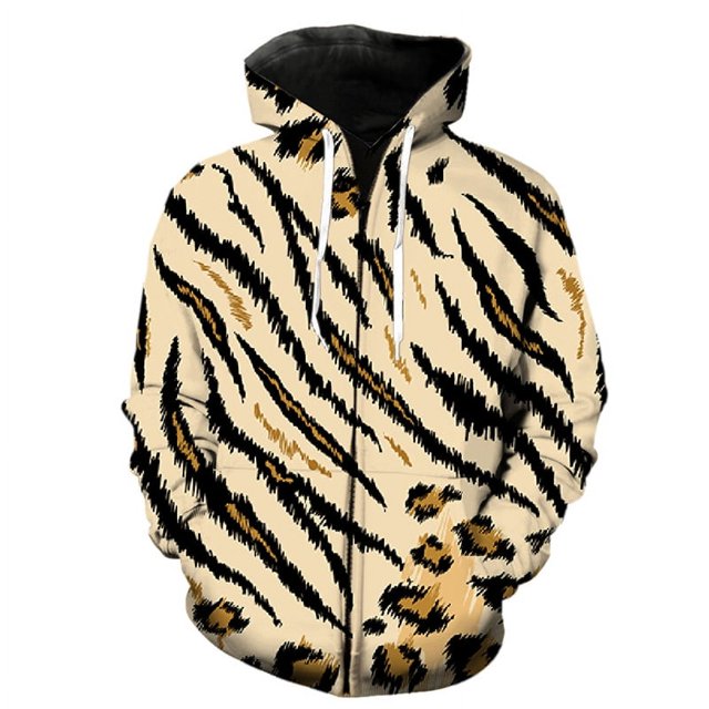 Sudadera con capucha y cremallera con estampado 3D de girasoles y leopardo para hombre, ropa de calle de manga larga, para primavera y otoño