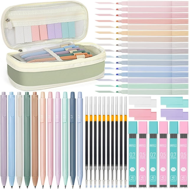 Juego de material escolar TooyBing de 52 piezas con estuche para lápices, color verde