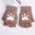 thumbnail image 1 of Guantes de escritura tejidos con dibujos animados para niños y niñas, cálidos, anticongelantes, de invierno, con funda abatible de medio dedo, para niños grandes y estudiantes, 1 of 6