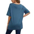 thumbnail image 3 of Camiseta Holgada de Algodón de Color Liso con Cuello Redondo y Aberturas Laterales, Color Azul, Talla M, 3 of 6