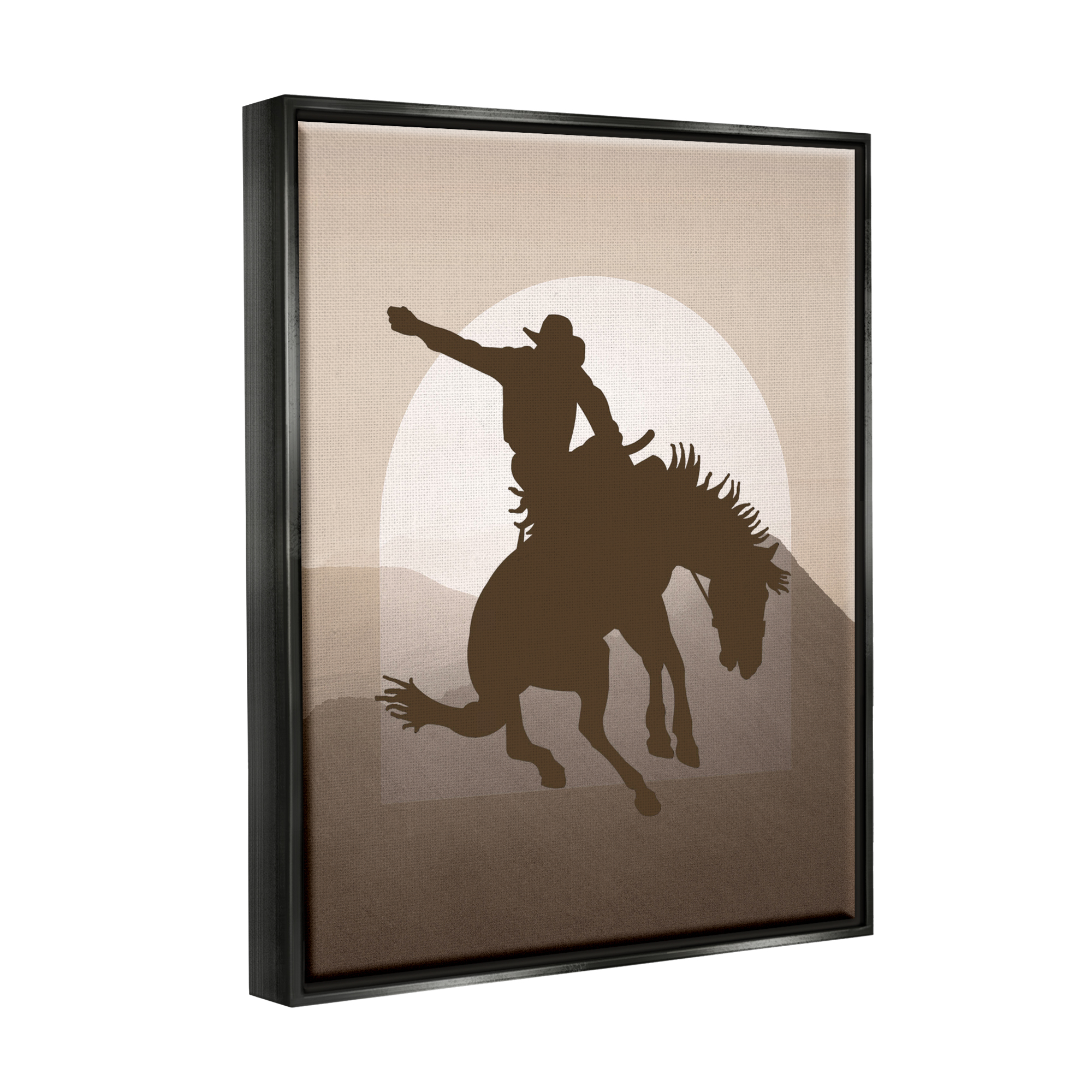 Stupell Industries Modern Cowboy Silhouette Animals & Insects Painting Black Floater Framed Canvas Art Print Wall Art, 17 x 21