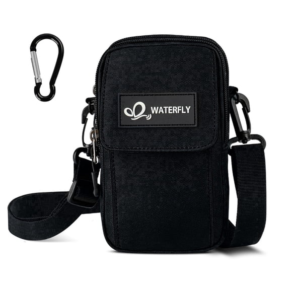 WATERFLY Unisex Small Lightweight Travel Hiking Nylon Cross-Body Shoulder Bag,Black