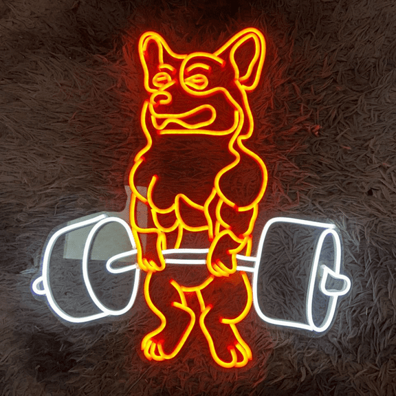 Craftnamesign Dog Lifting Weights Neon Sign 22" x 23" for Gym Fitness Room Club Wall Art