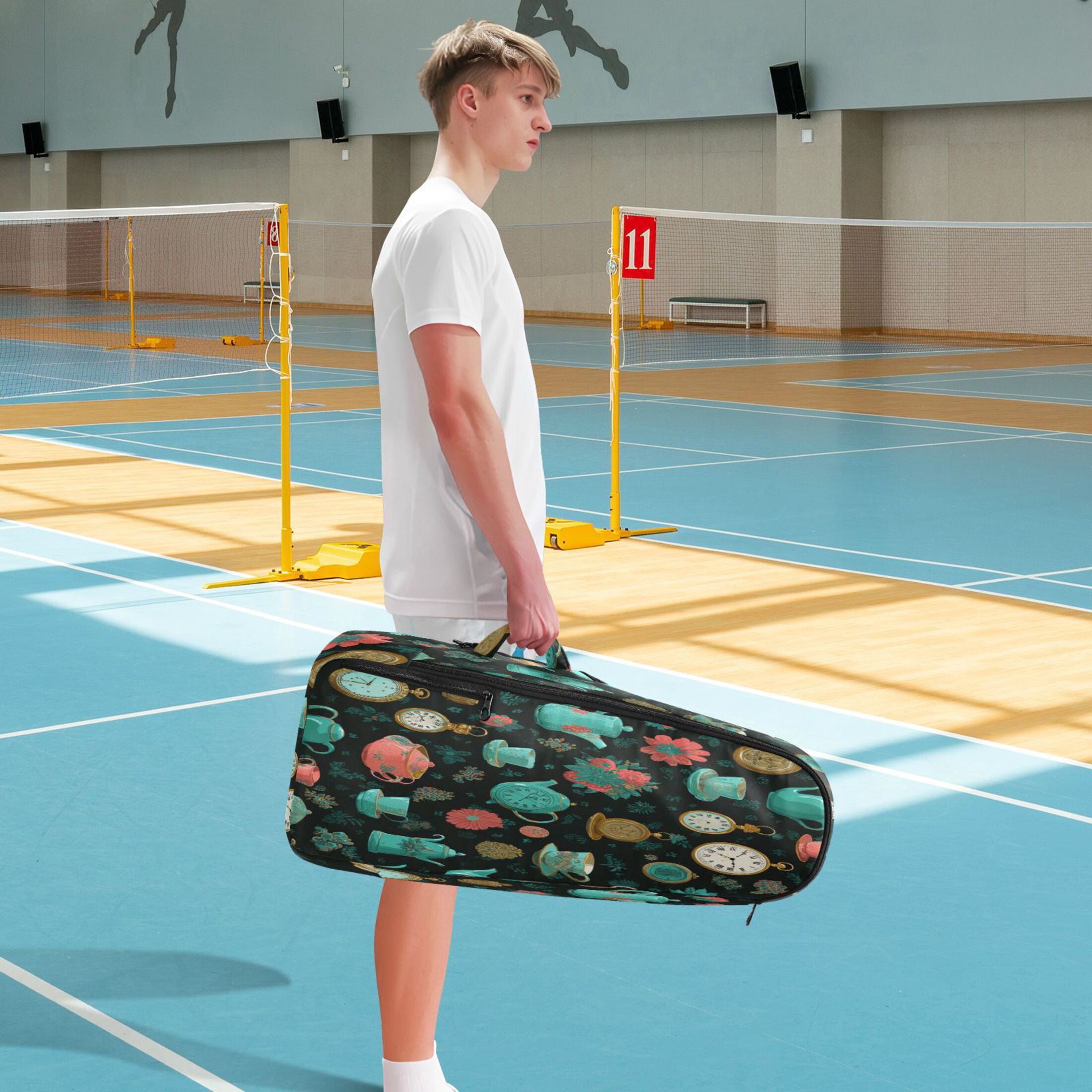 2 Racquet Holder Tennis Backpack Tennis Racket Covers Gym Bags Teal and Coral Vintage
