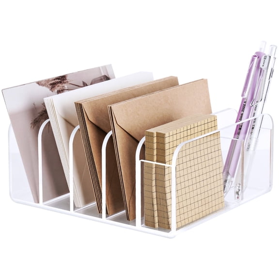 NiHome Spacious Clear Acrylic Desk Mail Sorter Multipurpose Organizer for Office Supply & Pen Storage, Durable Anti-Slip Design for Efficient Space Utilization in Home, Office