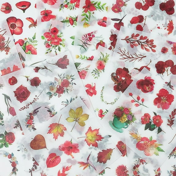 Wrapables Washi Scrapbooking Stickers Box Set, Red Floral (20 Sheets)