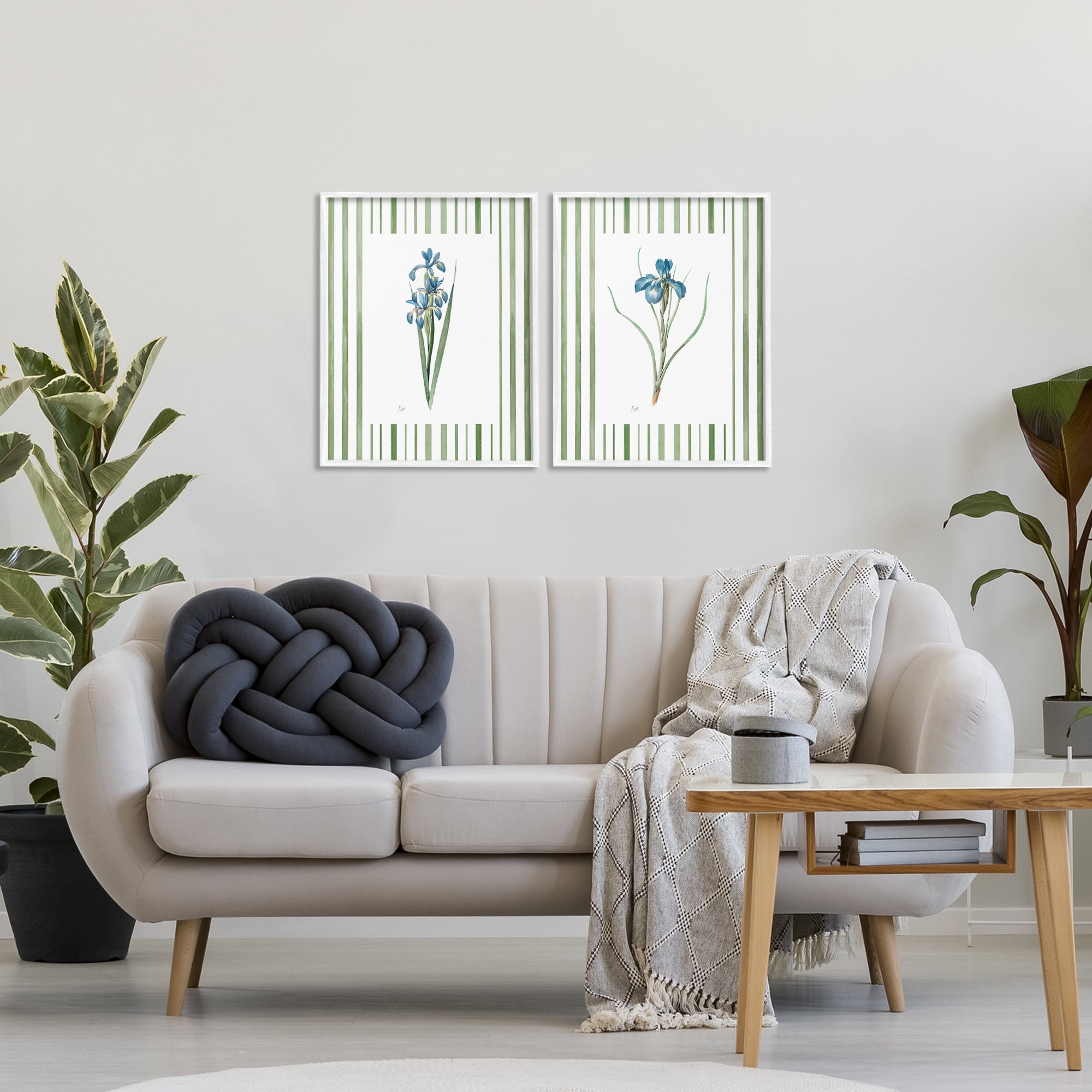 Stupell Industries Irises And Stripes 2 Piece White Framed Giclee Art Set, design by Nan