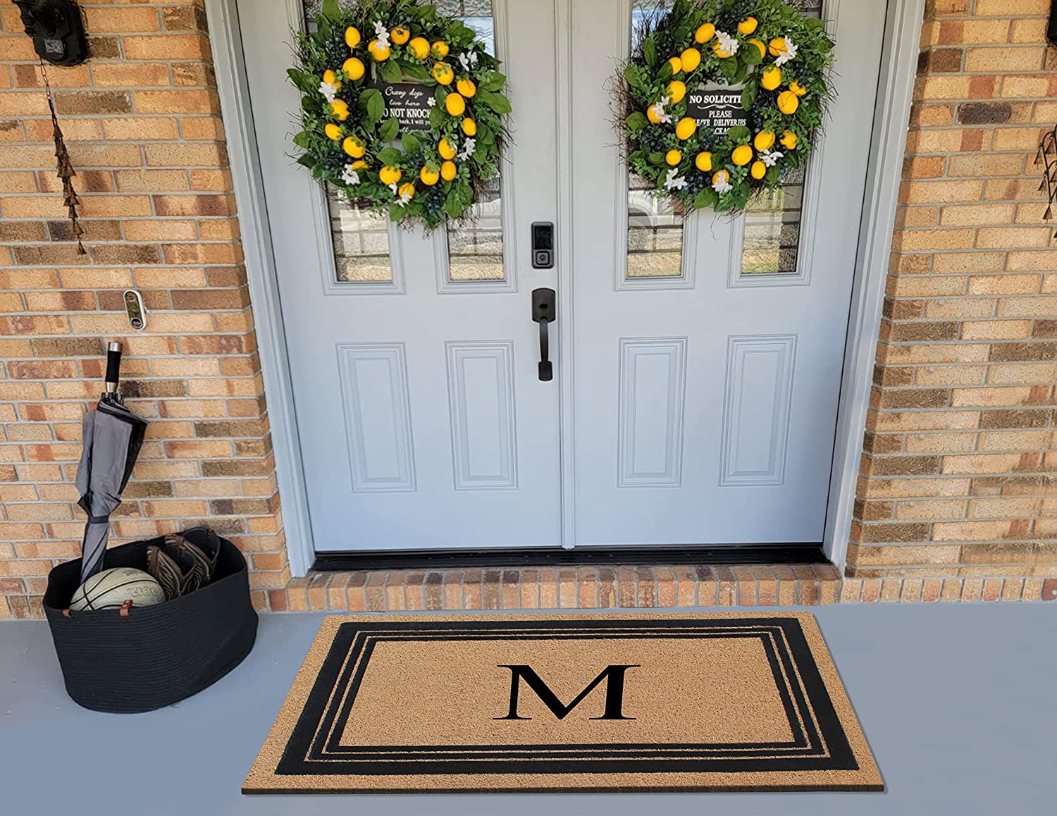 A1HC Natural Coir Monogrammed Entrance Door Mats, Durable Large Outdoor Rug, Non-Slip, Flock Doormat, Thin-Profile Heavy Duty Door Mat, Indoor Outdoor Front Door, High Traffic Areas, 24" X 39"