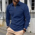thumbnail image 2 of ohmzyzo Men's Long Sleeve Polo Shirts Quarter Zipper Golf Tops Casual Slim Fit T Shirts Turndown Collar Striped Printing Shirts Navy Blue L, 2 of 9