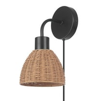 Globe Electric Briar 1-Light Matte Black Plug-in or Hardwire Indoor Wall Sconce with Rattan Shade