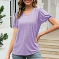 thumbnail image 4 of XuJwPNcy Womens Eyelet Summer Tops Puff Short Sleeve V Neck T-Shirts Casual Dressy Tops Solid Trendy Tunic Blouses, 4 of 7