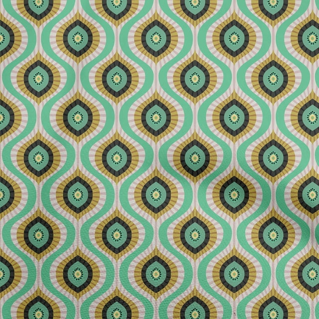 oneOone Polyester Spandex Sea Green Fabric Ogee Craft Projects Decor Fabric Printed By The Yard 56 Inch Wide