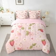 thumbnail image 2 of Homewish Cartoon Cute Strawberry Twin Bedding Sets 7-Piece, Pink Cherry Blossoms Bedding Comforter Set, Teens kids Girls Women Reversible Sheet Sets, Ultra Soft Bedroom Decor, 2 of 7