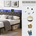 thumbnail image 3 of Full Bed Frame with Storage Headboard, Charging Station & 11" Underbed Spaces, King Size Upholstered Platform Bed w/LED Lights, Noise Free LED Bed Frame Metal Slats No Box Spring Needed, 3 of 7