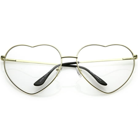 Oversize Metal Heart Shaped Eye Glasses With Clear Lens 71mm (Gold / Clear)