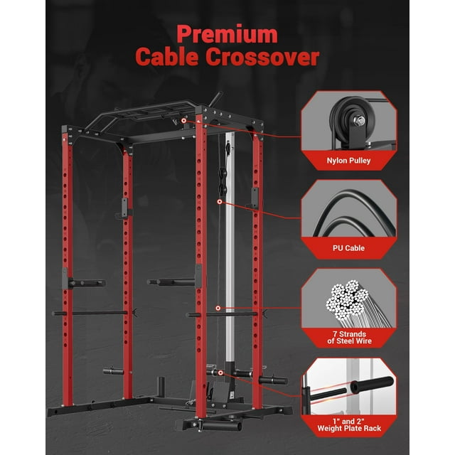 BeesClover Cage d'Alimentation, Supports d'Alimentation Multifonctions pour Gym à Domicile avec Système de Croisement de Câbles, Capacité de Poids de 1600 Lb Support D\'entraînement Physique pour Squats pour l'Entraînement de Force avec Accessoire d'Entraînement Supplémentaire